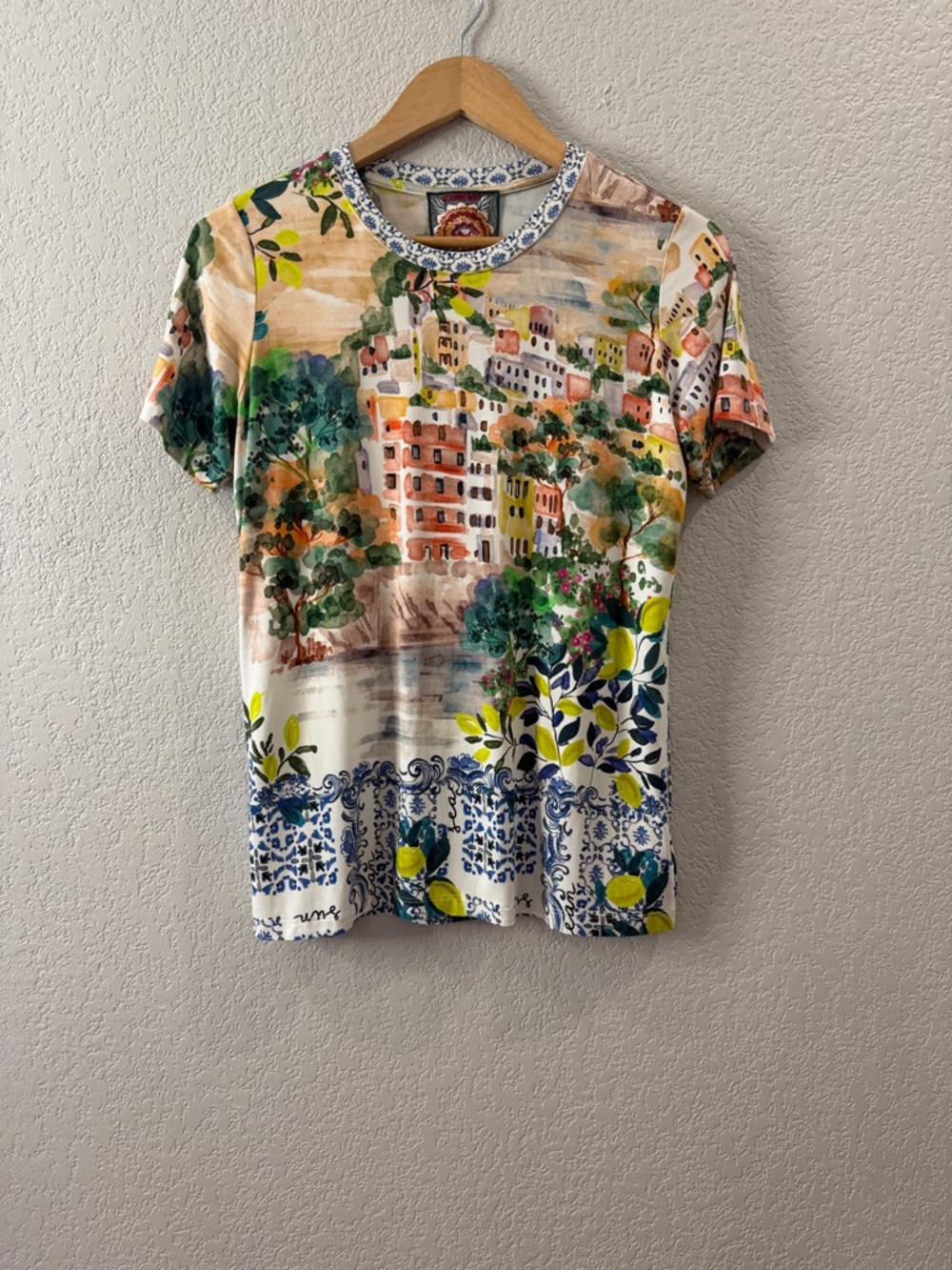 Johnny Was Multicolor Scenic Watercolor Short Sleeve Tee